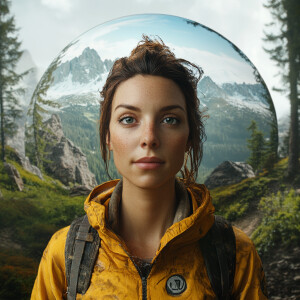 Hyper-realistic digital art portrait of a confident female adven...