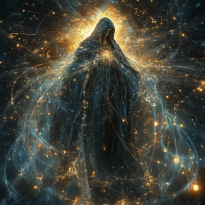 A luminously ethereal elysian warlock, exuding an aura of myster...