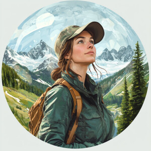 Digital art portrait of a confident female adventurer, dressed i...