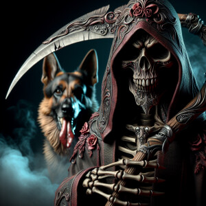 Create a high-resolution image at 225 DPI of an intricate, macab...