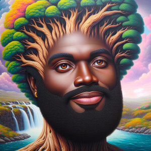 A hyper-realistic 3-D oil painting depicting a tree integrated w...