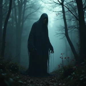 A creepy figure in a negative effect style, with inverted colors...