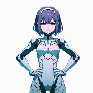 1990s anime screencap, girl a plugsuit, standing with hands on h...
