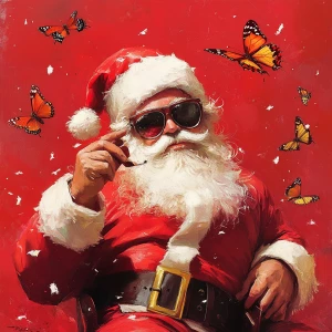 Santa Claus in sunglasses as the godfather of the mafia. Use car...