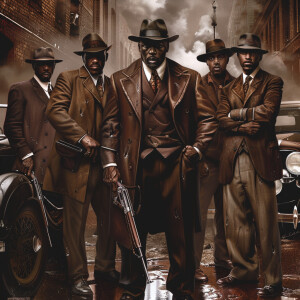 **Visual Prompt for a Group of 1930's G-Men Led by Delroy Lindo:...