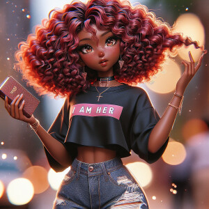 create an hyper realistic anime African American female tan skin...