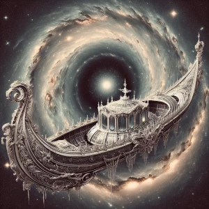 In the center of a cosmic void sits a majestic galactic gondola,...