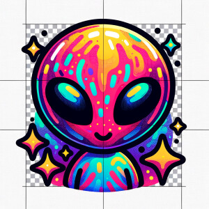 Colored alien transparent graphic, no background, cosmic alien g...