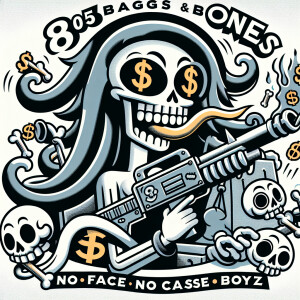 Create a dynamic, comic-book-style logo showcasing a sinister ca...