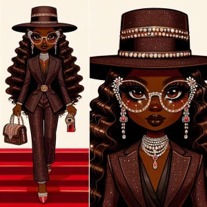 Black American Betty Boop with hazelnut, skin, and long wavy hai...