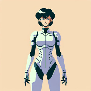 1990s anime screencap, girl a plugsuit, standing with hands on h...