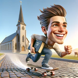 Create a humorous caricature featuring an attractive young boy s...