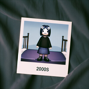 Polaroid, girl, bed, posing, dress, 2000s, short skirt, chubby,...