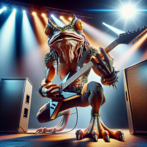 Man-Frog Hybrid Playing Heavy Metal Music On his electric guitar...