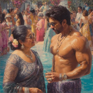 Hyperrealism,realistic art. a punjabi  villain  curvy mother in...