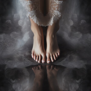 Very beautiful woman’s feet, symmetrical, realistic, photogenic,...