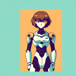 1990s anime screencap, girl a plugsuit, standing with hands on h...