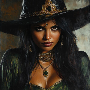 Masterpiece portrait of Indian woman dressed as a witch by studi...