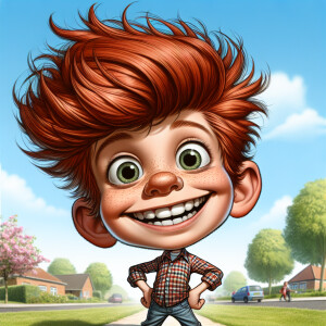 Comical caricature of a young boy based on charlote byi redhead...