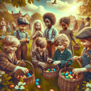 Some children hunting Easter eggs