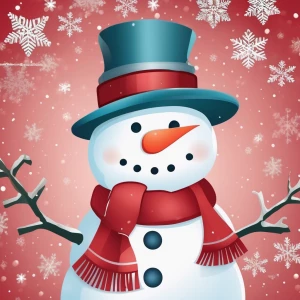 A simple illustration of a snowman wearing a scarf and hat, with a few snowflakes gently falling.