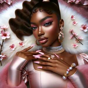 Create a realistic airbrushed illustration of an light skin Afri...