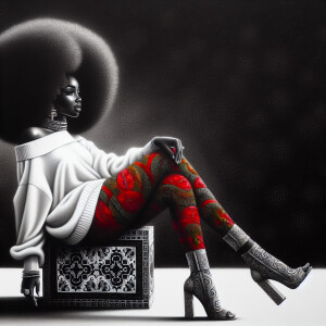 A 4K glossy oil painting of a regal large full-figure African Am...