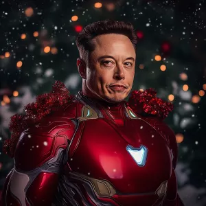 Generate Elon Musk in Iron Man role in xmas style