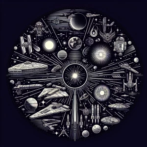 A circular pattern with Star Wars themed line work.