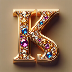 Create a 3-D realistic image with the letters  K.S. in gold raised letters , Add diamonds and colorful jewels