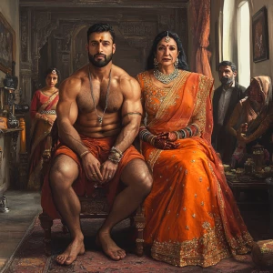 Digital art 1:1, a muscular sweaty man with a well-built physiqu...