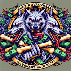 very detailed logo showing vicious three headed wolf eating a la...