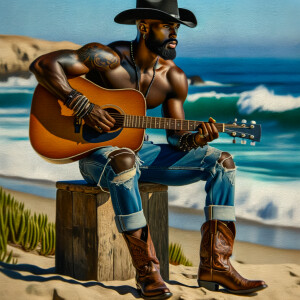 oil painting photo of a African American man brown skin tone fit...