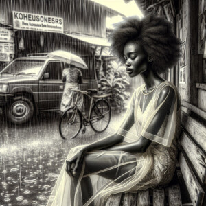 Grisaille style : Create an image of an elegant African lady tan...