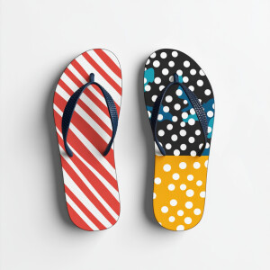 Design a pair of flip-flops, one with stripes and the other with...