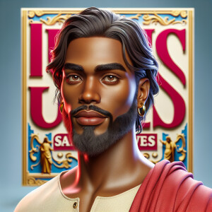 "Create a 3D realistic artwork featuring the phrase 'Jesus Saves...