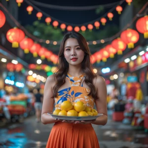 Con mèo xinh đẹp đi dạo giữa con đường, hai bên trồng hoa hồng n...