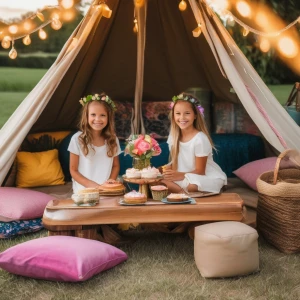 Organize a girls' glampingu birthday sleepover party featuring a...