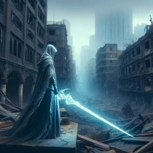 A Jedi standing in front of destruction