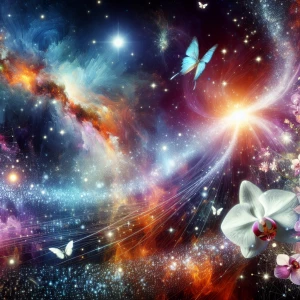 Stars,comet,constellations,orchid,Aurora,butterfly,pointillism,a...