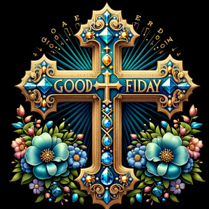 Create an image of a majestic cross, larger in size, with a harm...