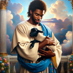 Oil painting of an African-American man resembling Jesus Christ,...