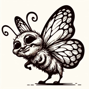 1200 dpi line art of a comical whimsical butterfly