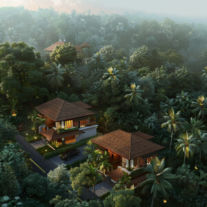 Top views of two Kerala slop roof  single floor architecture hom...