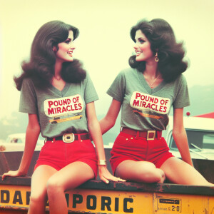 Faded photograph from 1973. Two gorgeous 24-year-old brunette wo...