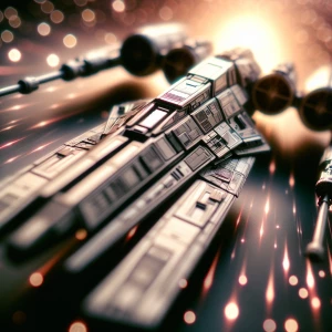 A sleek celestial starfighter, its design reminiscent of classic...