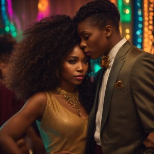 3D image of a beautiful African American young woman with long h...