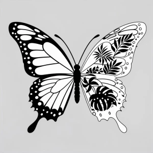 Design a black-and-white butterfly illustration for laser cuttin...