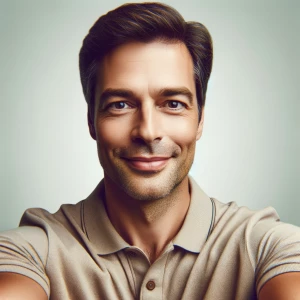 Selfie, Male, 45 years old, short brown hair,polo shirt, medium...