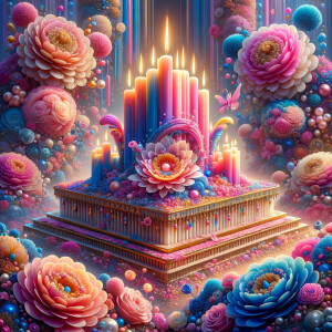 Craft a digital artwork that dramatically amplifies the colorful...